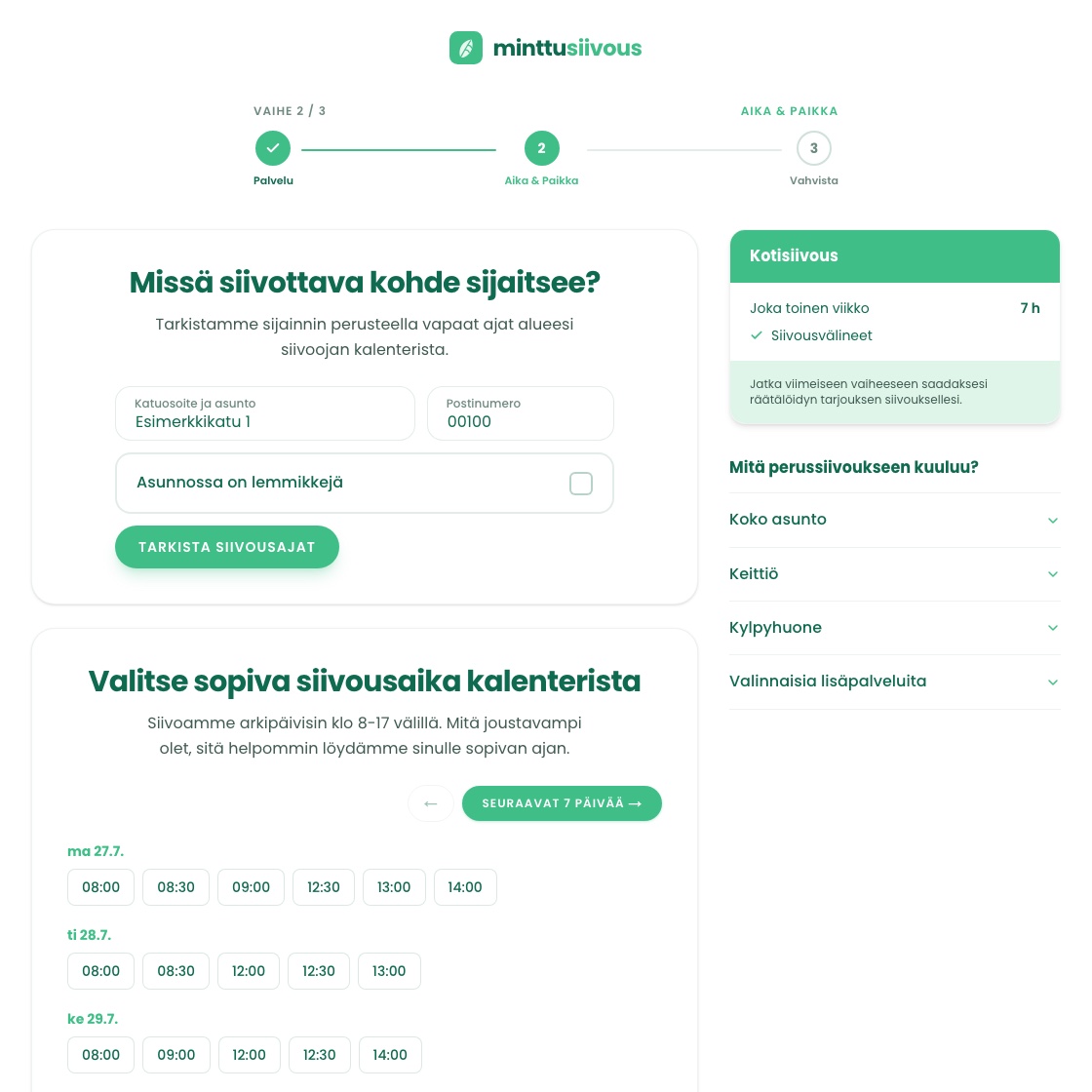 Valitse sopiva aika ja täytä tiedot